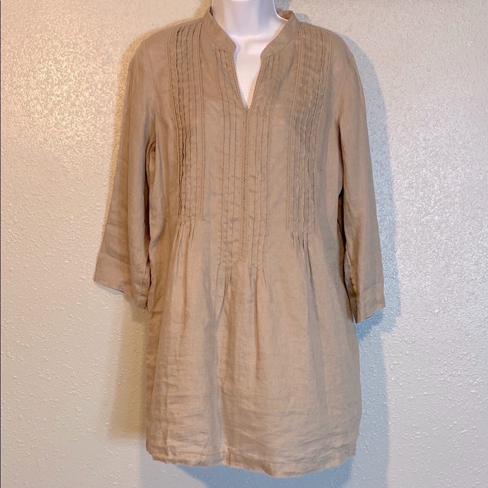 Women's Beige Pintuck Tunic Top